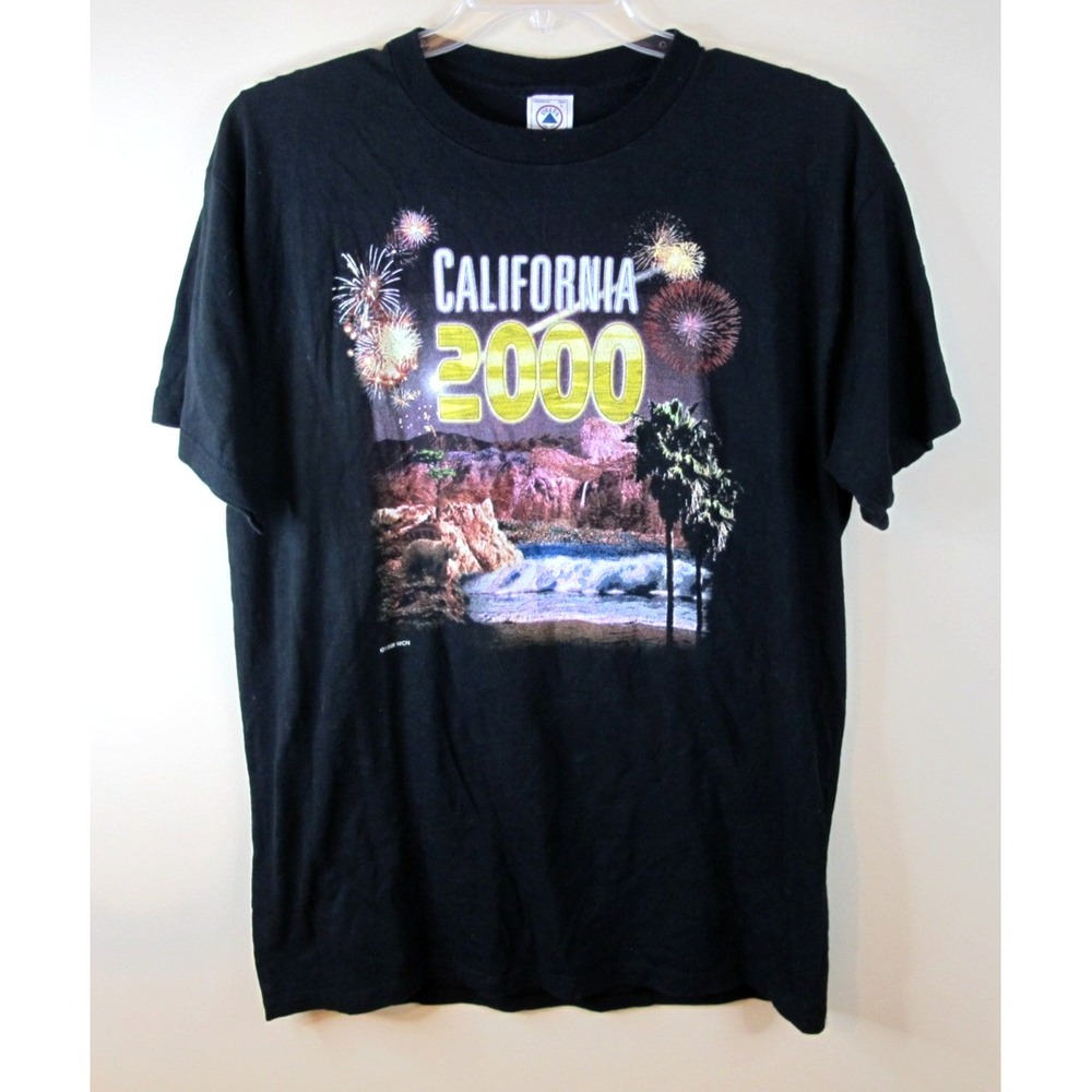 Vintage‎ 1998 California 2000 Tee-Shirt Delta Tag Men's Large Black Fireworks